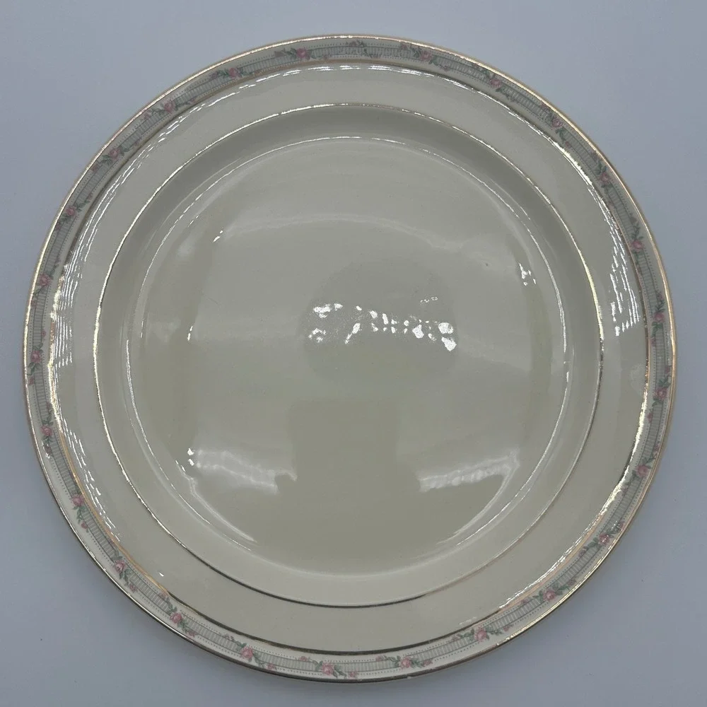 Taylor Smith Taylor Dinner Plates Set of 4 Pink Rose Gold Trim Ivory Vintage